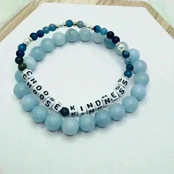 COPY - Choose Kindness Sky Blue Beaded Bracelet Duo - Picture 4 of 7